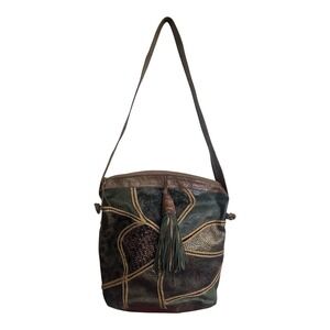 Vintage Carla Marchi Genuine Leather Patchwork Shoulder Bag Italy Tassel